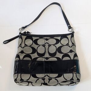 Coach Satchel Crossbody Bag, Canvas Signature Black Patent Leather